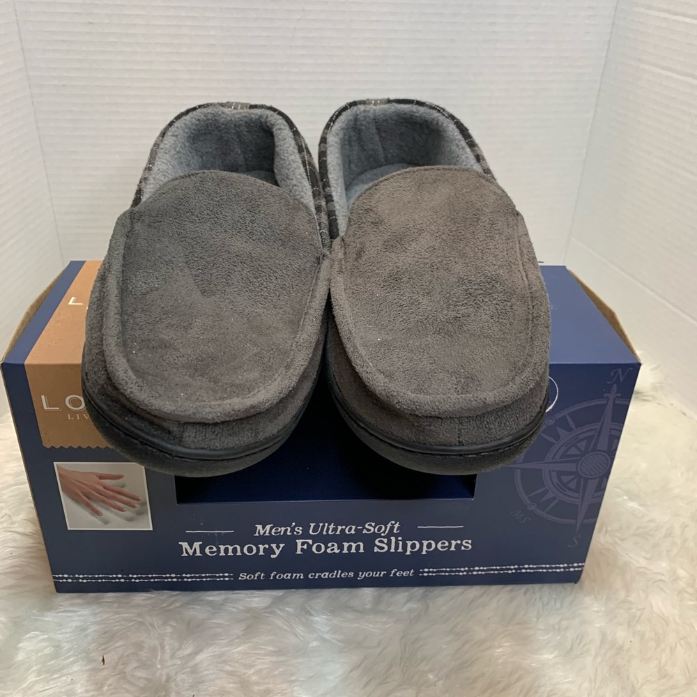 Loft Living Men's Memory Foam Slippers - Large (Size 9-10), Black, NEW